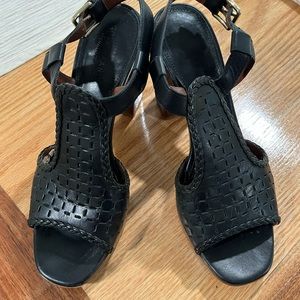 Cole Haan black Perforated Stacked Heels Sandals
